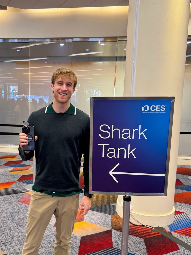 Blake pitching MirrorMe to the Shark Tank casting team at CES 2026