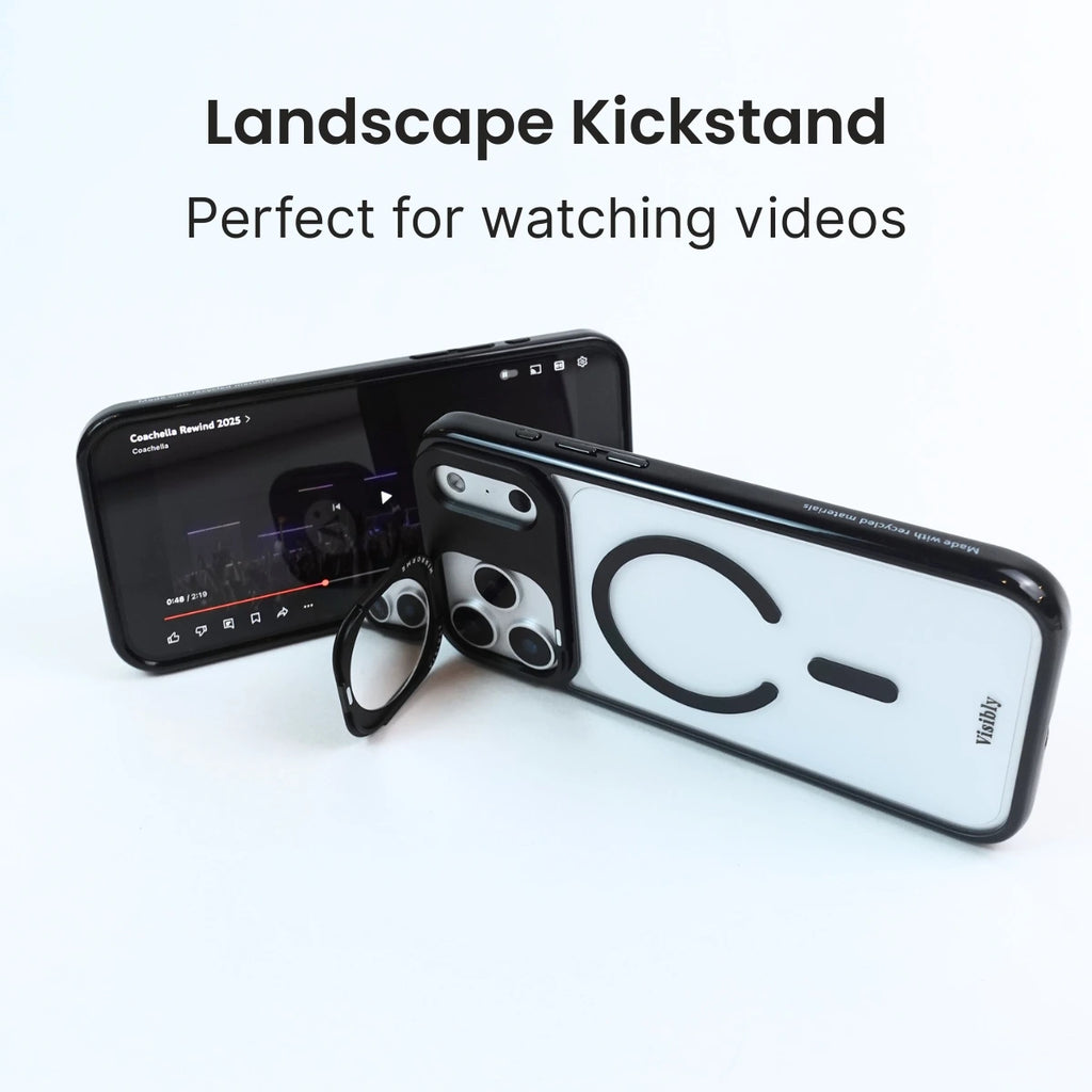 MirrorMe mirror phone case with landscape kickstand feature 